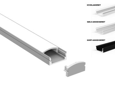 Alu-skinne 17x7 mm. HVID for LED strip. 180 cm. m/4 skrue-huller (tilkøb cover. endestykker. clips)