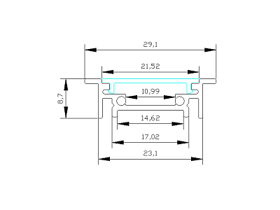 Alu-skinne m/krave 29x8.7mm. Hvid. 180 cm. inkl. cover. endestykker og clips