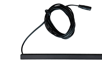 MODULE LED lysskinne sort 60 cm. 10x10 mm. 24V. 3.6W. 3000K. IP20. 2 m. ledning bagudrettet m. DC hun-stik. 2 mont.clips m. skruer medfølger