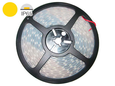 LED strip 24V. 5 m. GUL 5W/m. IP65. 10mm PCB. 50 cm. 0.5mm2 ledning begge ender