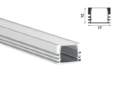 Alu-skinne for LED strip 17x12mm. SORT. 100 cm. inkl. mørkt cover og sorte endestykker.