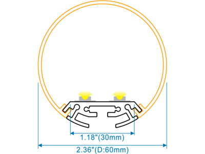 Alu-skinne rund Ø:60mm. for LED strip 100 cm.