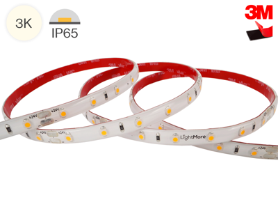 LightMore LED strip 5 m. 3.8W/m. 24V. Ra95. 60LED/m. 3.000K. IP65. 8mm PCB. 20 cm. ledning begge ender