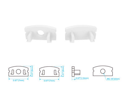 Endestykke-sæt. HVID. for 17x7 mm alu-profil (1 m. hul / 1 uden)