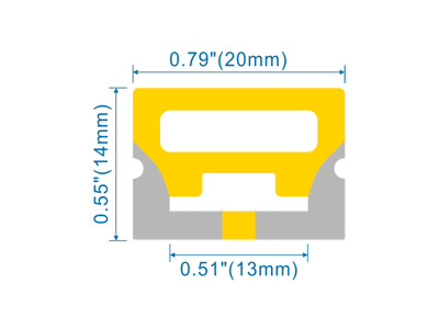 Silikone-skinne for LED strip 20x14 mm. PR.METER