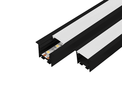 Alu-skinne m/krave for LED strip 25x25mm. SORT. 190 cm. inkl. mørkt cover og sorte endestykker.