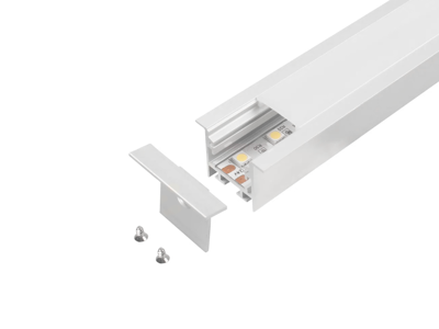 Alu-skinne m/krave for LED strip 25x25mm. HVID. 110 cm. inkl. opal cover og hvide endestykker.