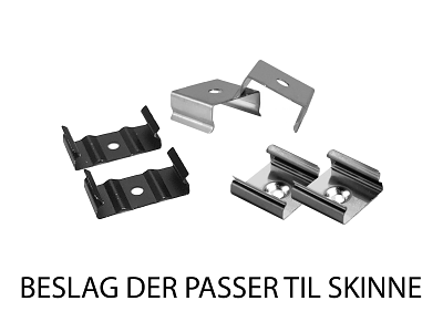 Alu-skinne 23x25mm. Sort. 180 cm. inkl. cover. endestykker og clips