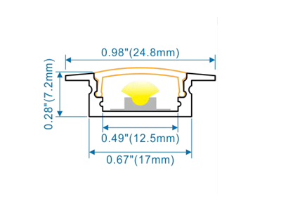 Alu-skinne m/krave 17x7 mm.  for LED strip. 180 cm.