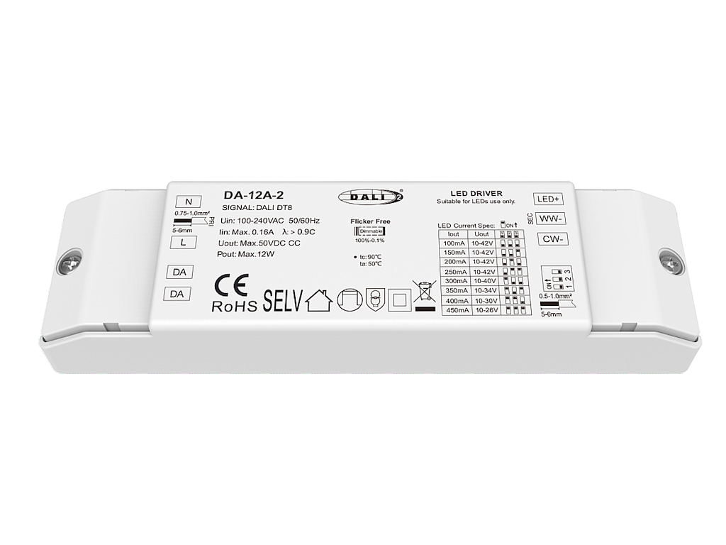 LED dæmpbar driver DALI-2 DT6/DT8 2-kanals CC 12W 100-450mA