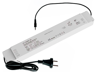 LED driver 24V 150W TRIAC/PUSH dæmpbar INKL. påmont. AC-stik og DC-stik HAN (3.5 mm)