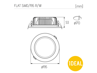 IDEAL LED downlight 24W, WW, Ø:195mm. inkl. driver