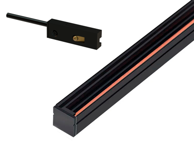 CLICK LED alu-strømskinne. sort. 1.200x11x12 mm. inkl. strømadapter med DC han-stik. 2m ledning. cover og endestykke