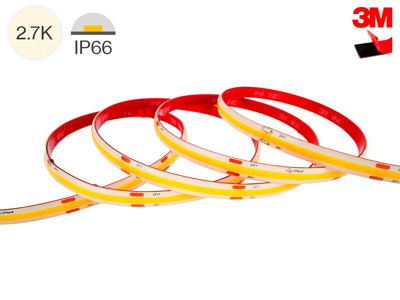 LightMore LED COB strip 10 m. 12W/m. 24V. Ra90. 420LED/m. 2700K. IP66. 10mm PCB. 20 cm. ledning i begge ender