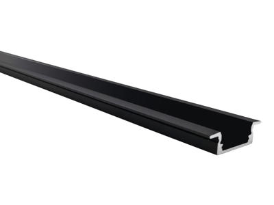 Alu-skinne SORT m/krave 17x7 for LED strip. 180 cm. m/4 skruehuller (tilkøb cover. endestykker. clips)