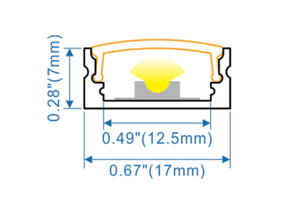 Alu-skinne 17x7 mm. SILVER for LED strip. 100 cm. (tilkøb cover. endestykker. clips)