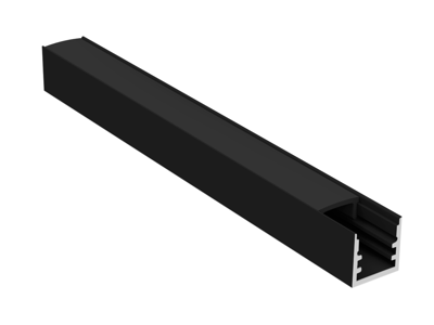 Alu-skinne for LED strip 10x10 mm. sort. 3x80 cm. inkl. 240 cm. cover. endestykker og 6 mont.clips