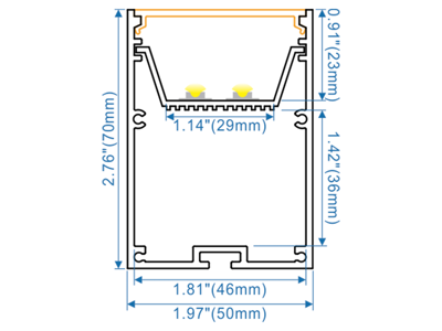 Alu-skinne for LED strip 50x70. hvid. 150 cm. inkl. matteret cover og hvide endestykker samt ophængswire (2 stk. 1 m.)