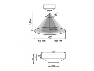 Sensor for påbygning (loft) 360 grader