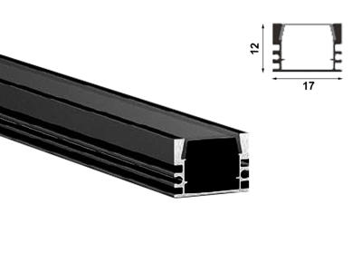 Alu-skinne SORT m. krave for LED strip. 100 cm. (17x12 mm) inkl. mørk cover samt endestykkesæt