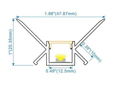 Hjørne indbygnings-aluskinne for LED strip. 180 cm. (48x26 mm) inkl. cover