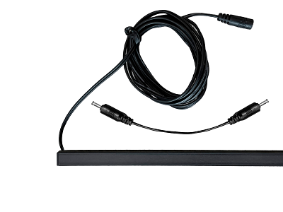 MODULE LED lysskinne sort 60 cm. 10x10 mm. 24V. 3.6W. 3000K. IP20. 2 m. ledning bagudrettet m. DC hun-stik. 2 mont.clips m. skruer medfølger + han-han adapter