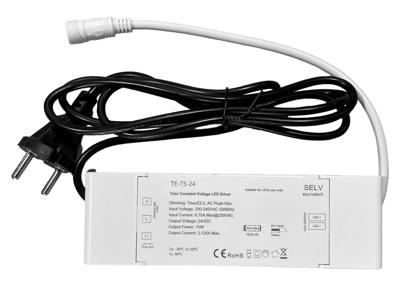 LED driver 24V 75W, Triac/Push dæmpbar, inkl. AC og DC adapter (hvid 2pin)