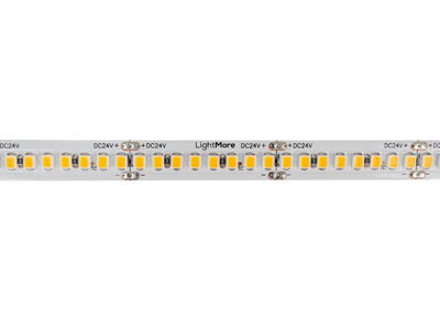 LightMore LED strip 25 m. 18W/m. 24V. Ra95. 224LED/m. 3.000K. IP20. 10mm PCB. 20 cm. ledning i begge ender