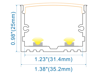 Alu-skinne for LED strip 32x25. 180 cm. (UDEN cover og tilbehør)