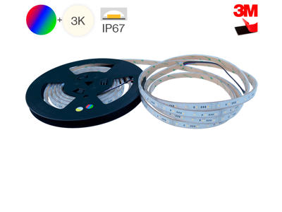 LED TrueColor COB strip RGBW 10 m. 16W/m. 48V. 896LED. RGB+3000K. IP67. 50 cm. 0.5mm2 i begge ender. med rødt 3M tape