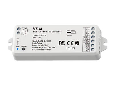 LED dimming controller RF 2.4GHz. 5-kanals (RGBCTA). 12V(180W)/24V(360W)