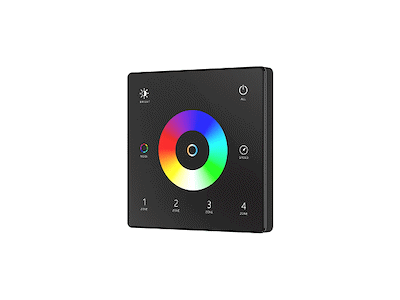 Fjernbetjeningspanel 2.4GHz for RGB+CCT 4 zoner styring og dæmp. Sort