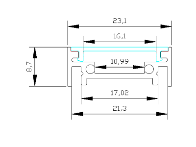 Alu-skinne 23x8.7mm. Sort. 180 cm. inkl. cover. endestykker og clips
