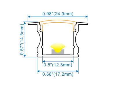 Alu-skinne 17x15 for LED strip. 180 cm.  (tilkøb cover. endestykker. clips)