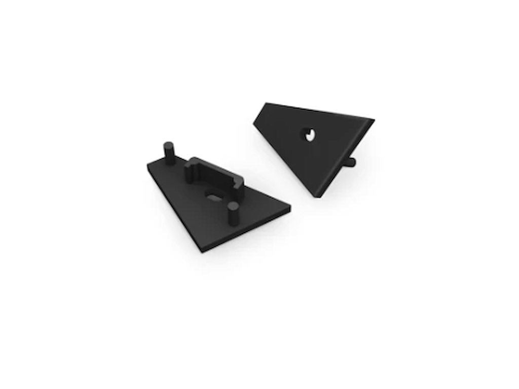 Sort Endestykke-sæt (2 stk.) m/ledningshul for alu-vinkelskinne. 20x16 mm.
