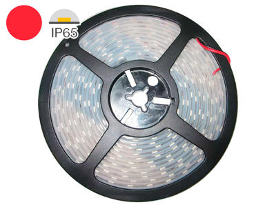 LED strip 12V. 5 m. RØD 5W/m. IP65. 10mm PCB. 50 cm. 0.5mm2 ledning begge ender