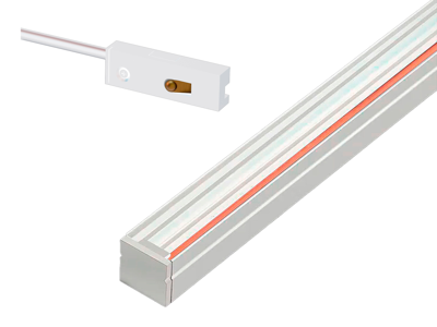 CLICK LED alu-strømskinne. hvid. 600x11x12 mm. inkl. strømadapter med DC han-stik. 2m ledning. cover og endestykke