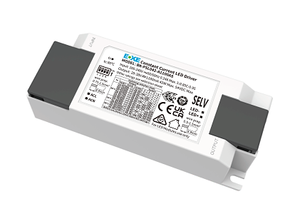 BOKE driver ON/OFF 230V AC/28-42V DC. 500-1100 mA (dip) max 42W. Påmonteret sløjfebox. Uden panel-adapter