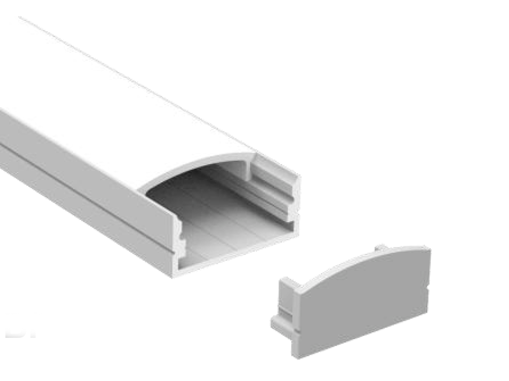 Alu-skinne 23x10 for LED strip. 250 cm. (2x 125 cm. skinner) inkl. cover og clips