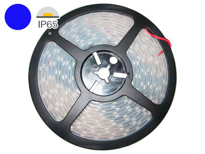 LED strip 12V. 5 m. BLÅ 5W/m. IP65. 10mm PCB. 50 cm. 0.5mm2 ledning begge ender