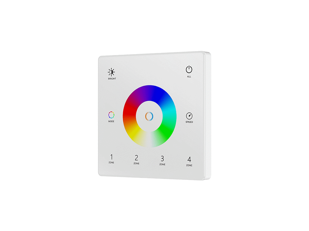 Fjernbetjeningspanel 2.4GHz for RGB/RGBW 4 zoner styring og dæmp. Hvid