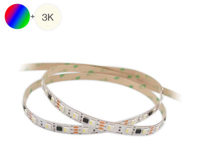 LED IC strip RGBW 10 m. 24V. 18W/m. IP20 10mm PCB. 20 cm. ledning begge ender