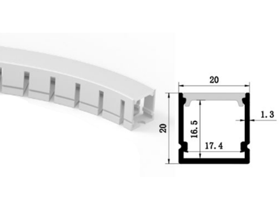 Flexible Aluminum profil m. silicone cover 2m. 20x20mm