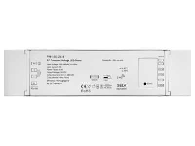 LED 4-kanals driver 24V 150W dæmpbar RF 2.4GHz for trådløs styring + PUSH dæmp