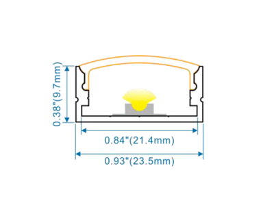 Alu-skinne 23x10 for LED strip. 125 cm. (tilkøb cover. endestykker. clips)