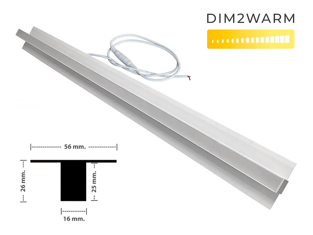 LED dim2warm lysskinne for Troldtekt/træbeton. hvid
