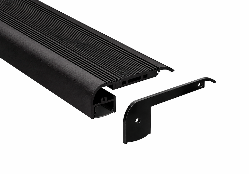 Alu-skinne SORT for trappe trin. 1m