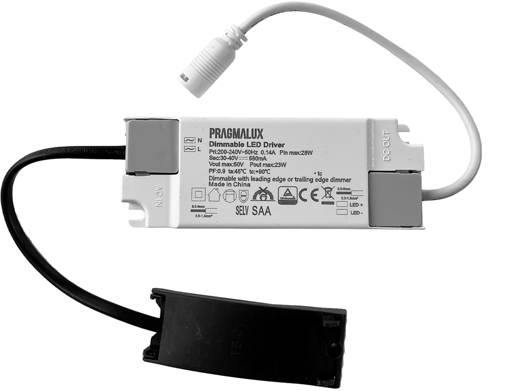 Pragmalux Triac dæmpbar driver 25W. SPECTRE downlight. 580mA. max 28W. 30-40V out. 200-240V in