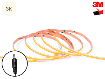 LED TrueColor Mini-PCB COB strip WW. 240 cm. 6W/m. 24V. 480LED. CRI90. 6mm PCB. rød 3M tape. 2 m. 0.5mm2 i én ende med HAN DC stik