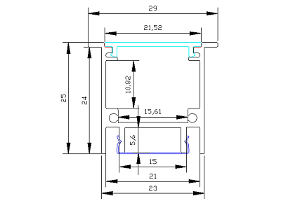 Alu-skinne m/krave 29x25mm. Hvid. 180 cm. inkl. cover. endestykker og clips